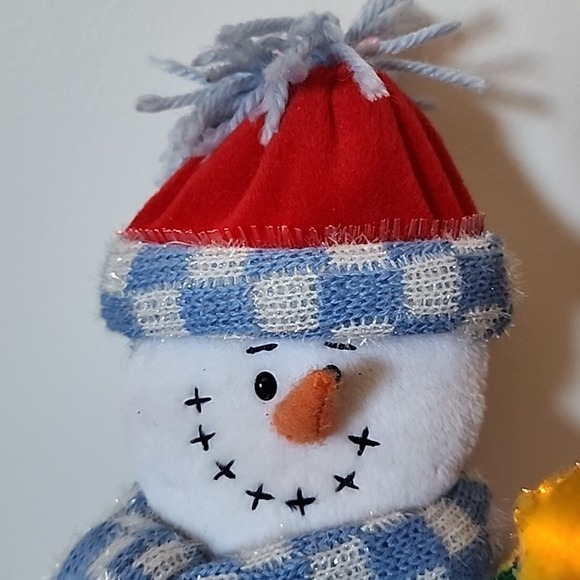 Vintage Fiber Optic Glowing‎ Christmas Plushees Snowman 11" Hanging Standing - Picture 4 of 11